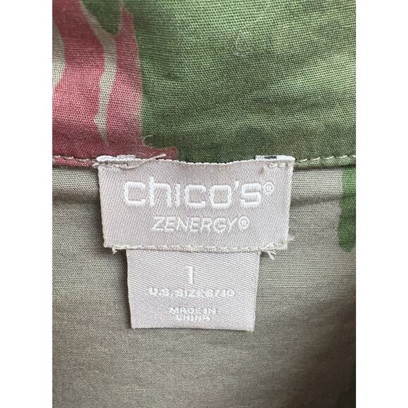 Chico's Zenergy Women Size 1 (M 8/10) Green Multicolor Zip Front Utility Jacket - Picture 3 of 6